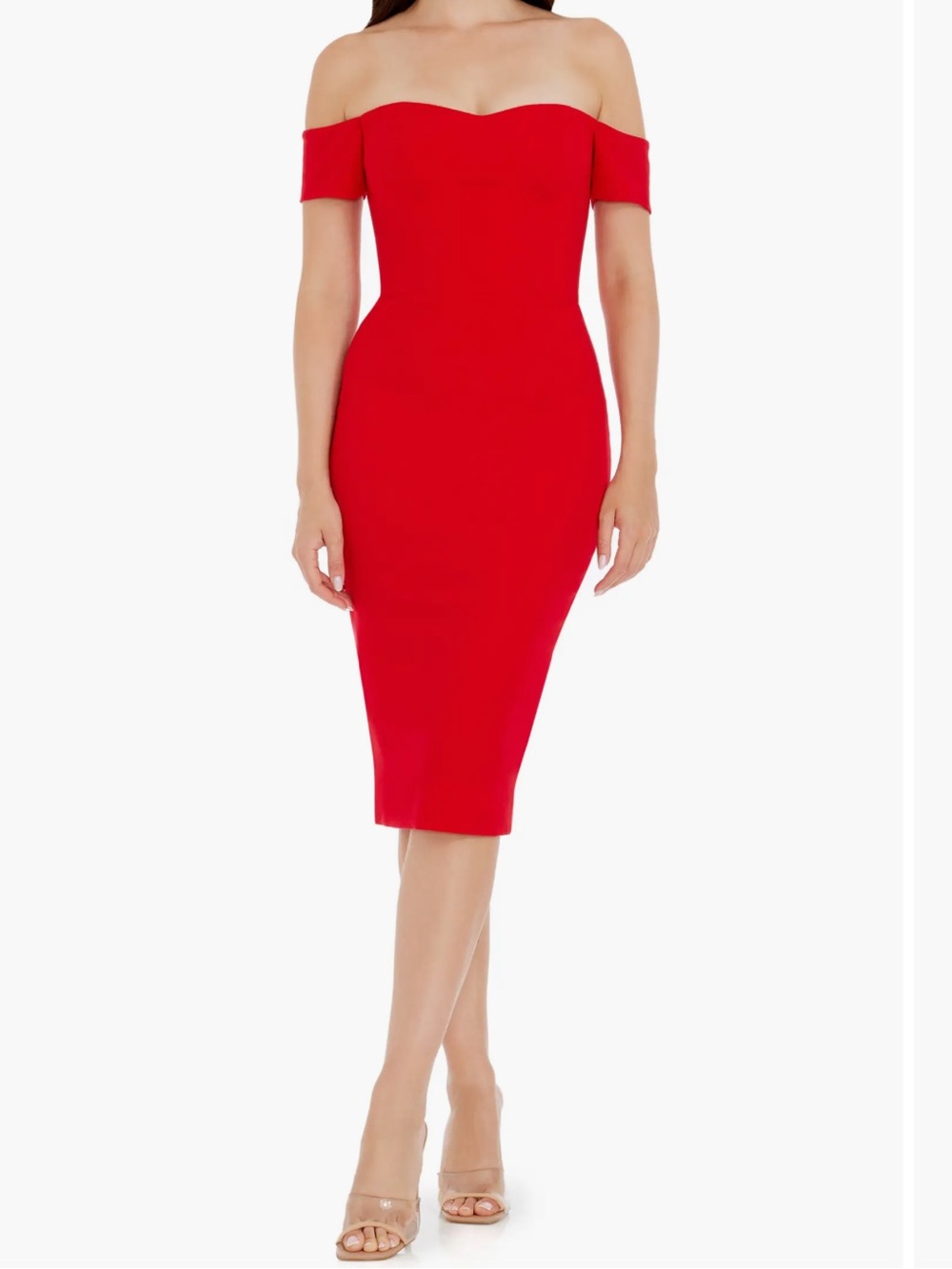 Dress the Population Bailey Off-the-Shoulder Dress in vibrant red
